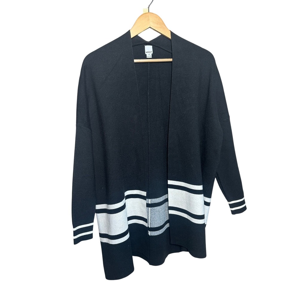 Anthro‎ NVLT Women's Cardigan Sweater S Small Black White Striped Long Sleeve